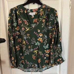 Velvet Green Long Sleeve Wrap Blouse